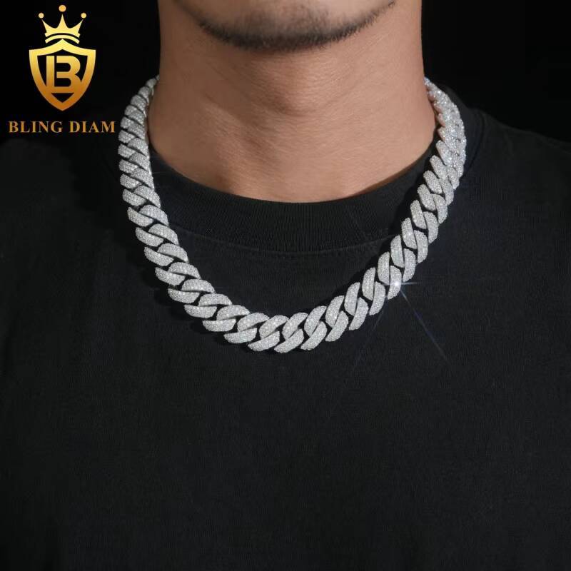 Sterling Silver 925 16mm Hip Hop Iced Out Fine Jewelry Men Necklace Diamond VVS Moissanite Cuban Link Chain