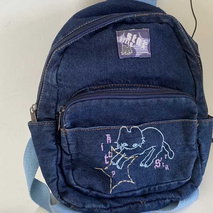 Japanese Simple Kawaii Cat Backpack Denim Handbag Shoulder Bags Small Mini Student Schoolbag Cute Women Backpack Woman Bags XJ250814