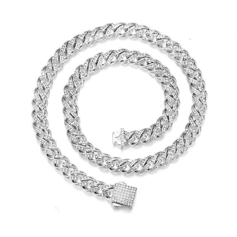 Men's 14mm Rhinestone Hip Hop Jewelry Iced Zircon Sier Plated Miami Cuban Chain Necklace