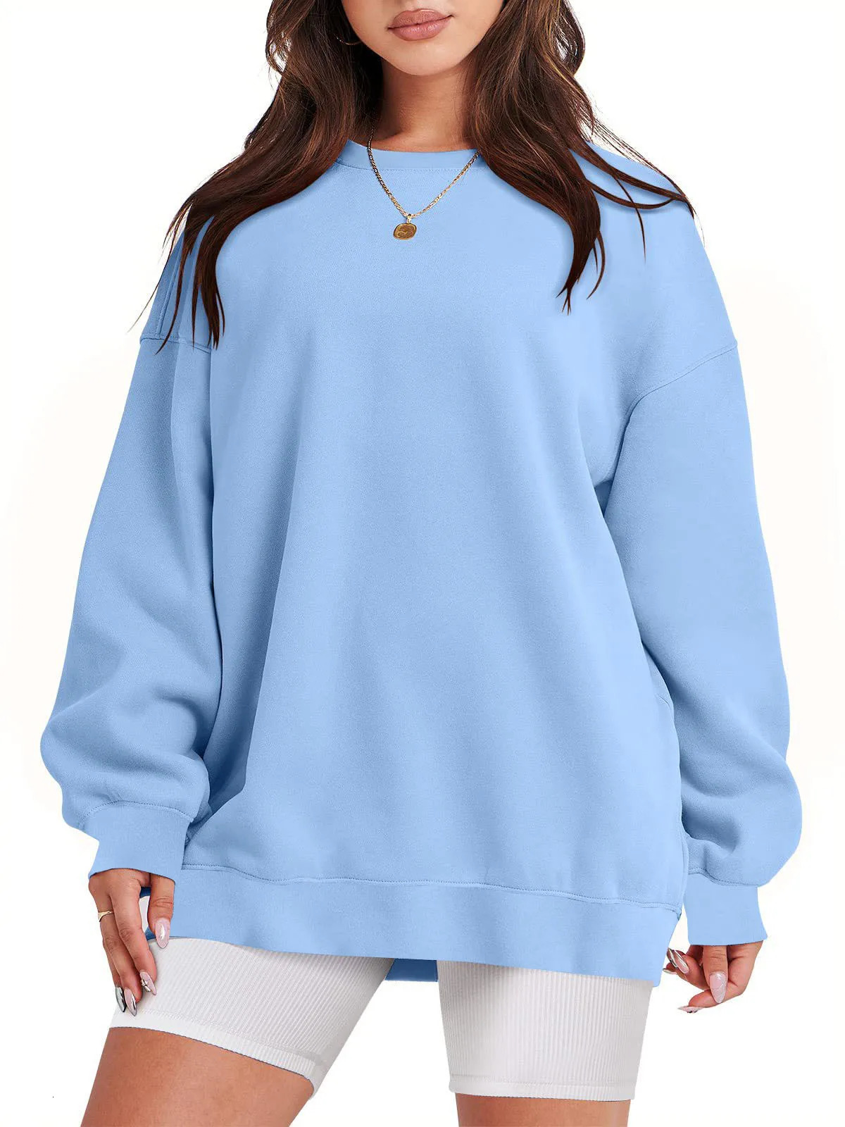 Cross Border European and American womens Oversized Loose Fitting Sweatshirt Long Sleeved Round Neck Pullover Top 250813