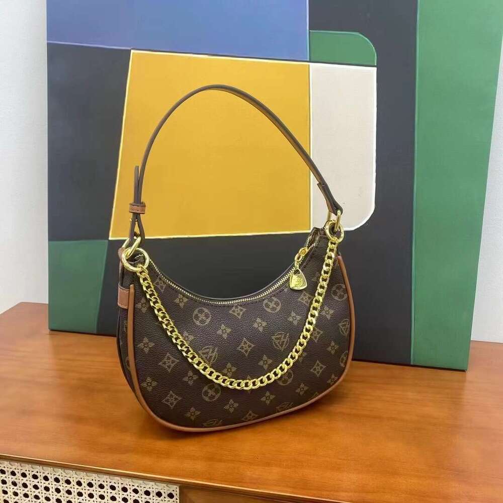 DHessentials Fashion Moon Bag - Stylish Printed Tote with Chain Strap, Retro Korean Shoulder Bag for Women (Brown/Beige)