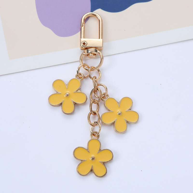 New Ins Colorful Keychain Pendant Creative DIY Alloy Double-Sided Small Flower Earphone Case Bag Decoration