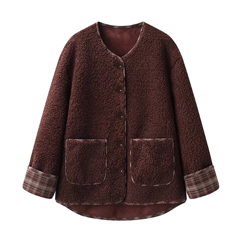 Splicing small fragrant lamb wool coat for women, short casual coat, fur one-piece coat