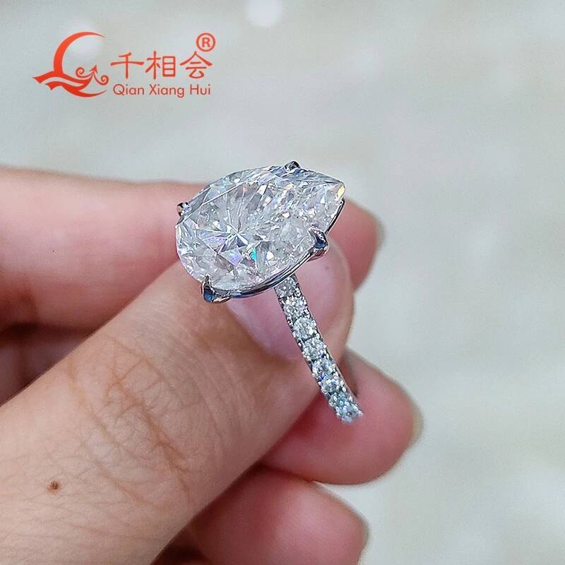 6ct Pear Shape Full D VVS White Melee Moissanite Eternity Band Ring 10x14mm 925 Sterling Silver Engagement Ring for Ladies