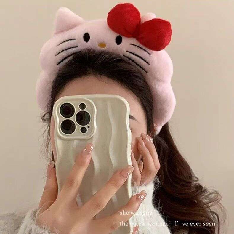 Plush Headband - Wide Soft Hair Band for Women with Bow (Pink/White) | Nuo Han Official Brand
