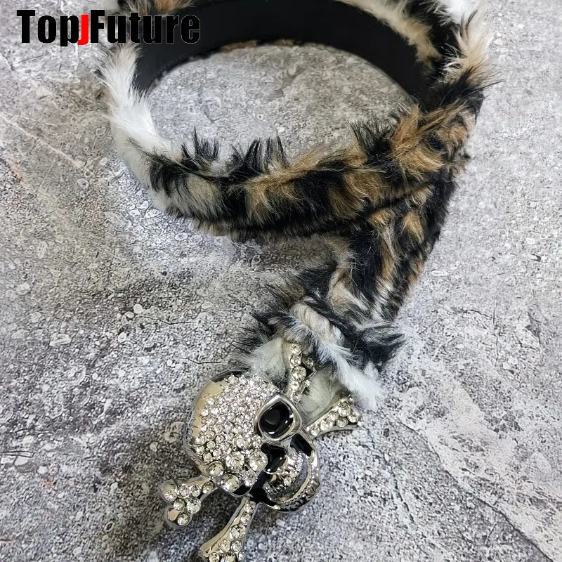 Y2K Girl Harajuku Retro Western Cowgirl Cowboy Furry Leopard punk Belt skull Belt Women Men Cinto De Strass Ceinture Gift 250814