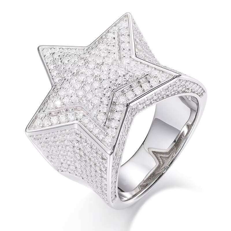 S Pure Silver VVS D Colorful Chrysolite Pentagram Hip-Hop Fashion Jewelry Iced Out Men's Wedding Ring