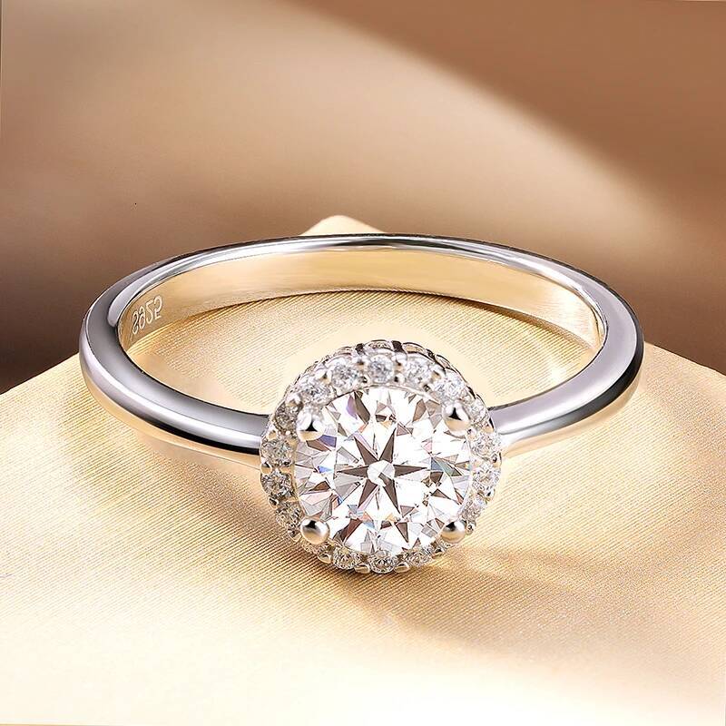KNOBSPIN 1ct D VVS1 Moissanite Rings for Women Engagement Wedding Lab Diamond with GRA S925 Silver Plated 18k White Gold Ring