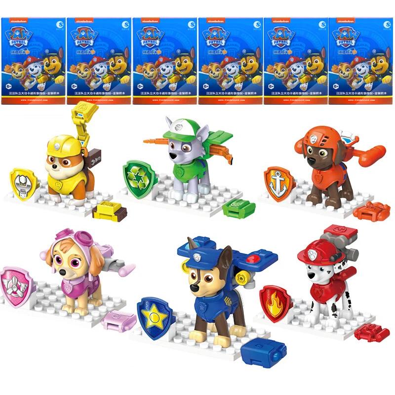 Kawaii Blind Box Authentic PAW PATROL Marshall Chase Skye Building Block Blind Box 6 Style Transformed Toys Children's Doll Gift
