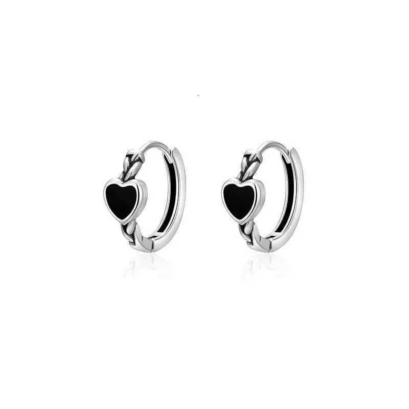 925 Sterling Silver Black Heart Hoop Earrings Simple Temperament Inlaid for Women Wedding Jewelry Accessories XJ250814