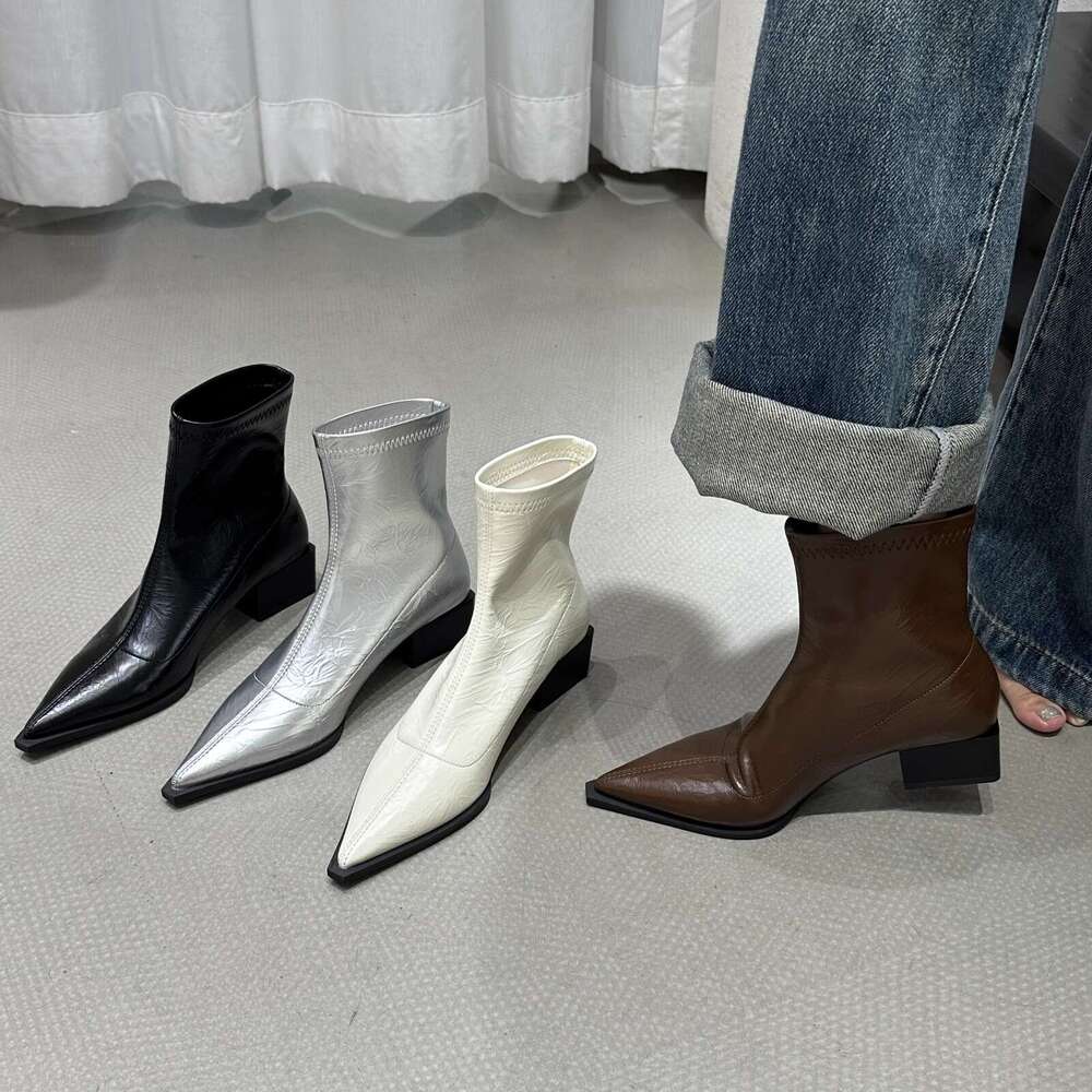 Pointed Toe Short for Women New 2025 Autumn Winter Women's Fashion Chunky Heel Slim Niche Design Single Boots