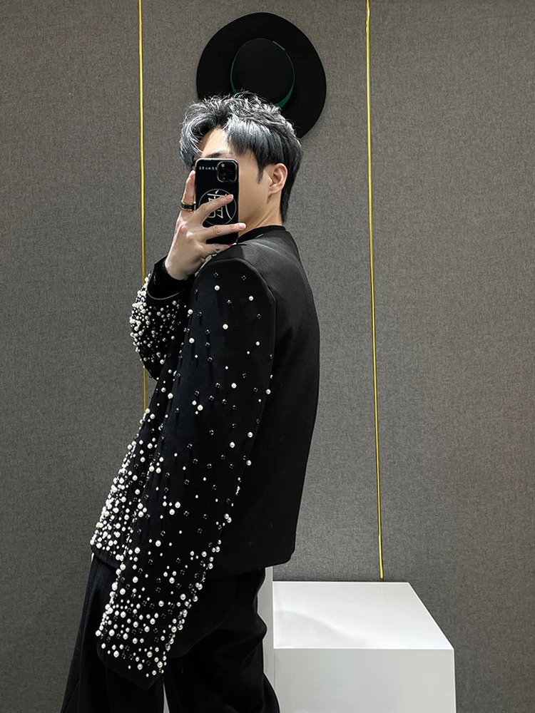 High-end Diamond Splicing Short Jackets Mens Spring Autumn Fashion Small Fragrant Coats Masculinity Trend Pearl Jacket 250811