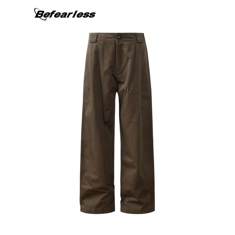 American Style Straight Wide-Leg Cargo Unisex Trendy Loose Draped Wrinkled Basic Casual Long Pants B5