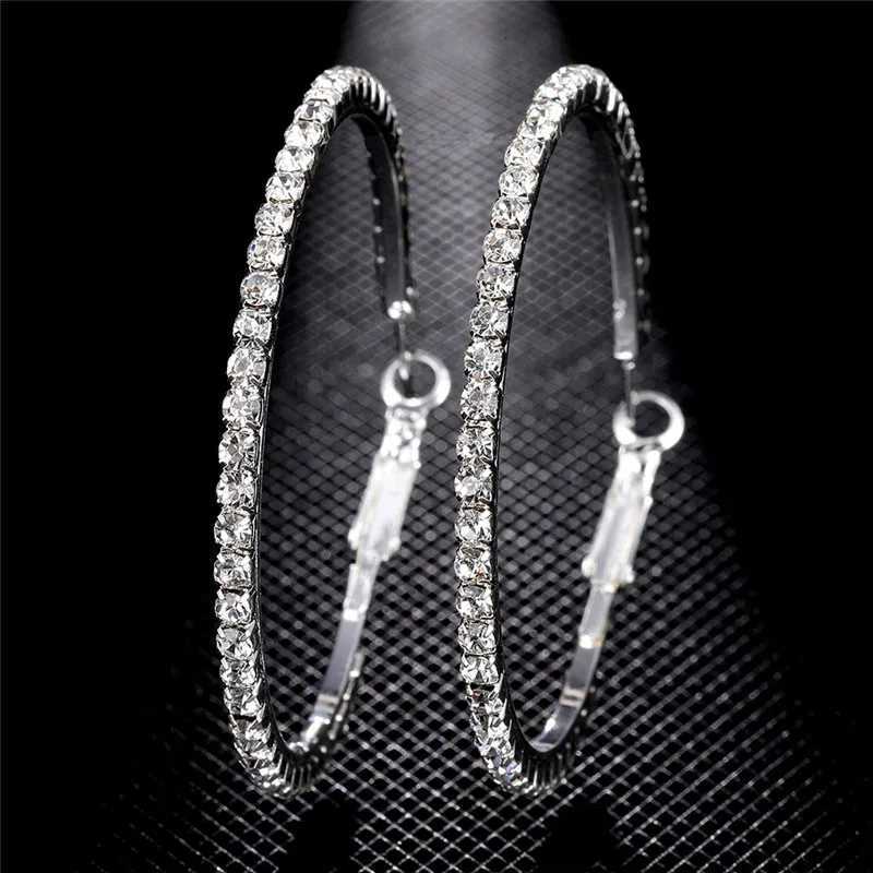 2020 FNIO Super Crystal Big Circle Hoop Earrings for Women Rhinestone Silver Color Circle Loop Earrings Simple Fashion Ear Ring XJ250814