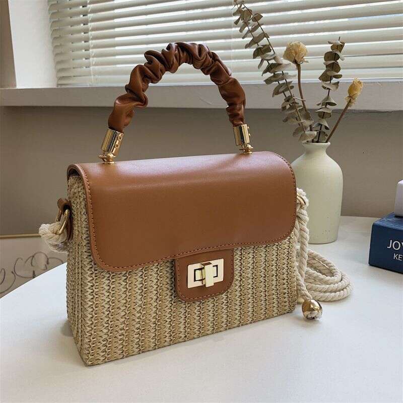 Handbag For Women Straw Women's Simple Woven Crossbody Fashion Color Contrast Hand Box Shoulder Bag