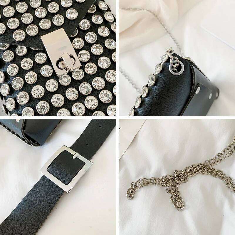 JIEROTYX Full Rhinestone Women Phone Bags Detachable PU Leather Waist Belt Shoe chain Crossbody Shoulder Bag Pack
