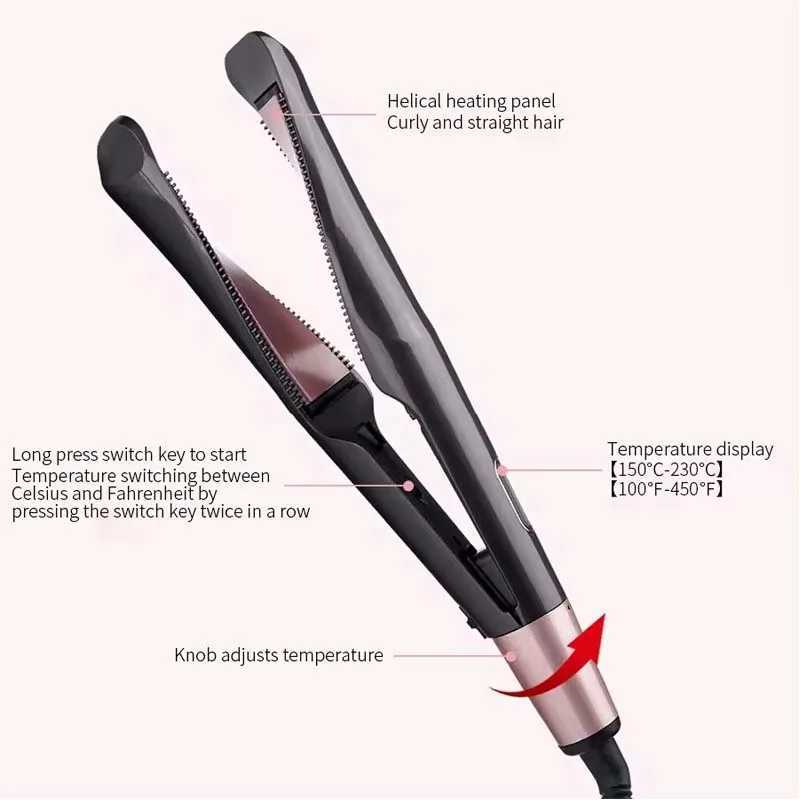 2-in-1 Twisted Flat Iron Hair Straightening and Curling Iron LCD Ceramic Hair Curler and Straightener Magic Hair Curler W250814