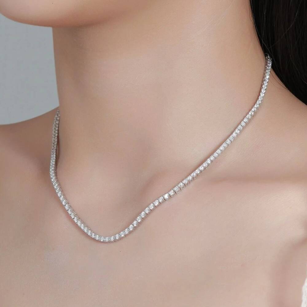 NKHOG 2mm Moissanite Tennis Necklaces Women 925 Sterling Silver Sparkling Diamond Chains Wedding Gift Fine Jewelry GRA Certified