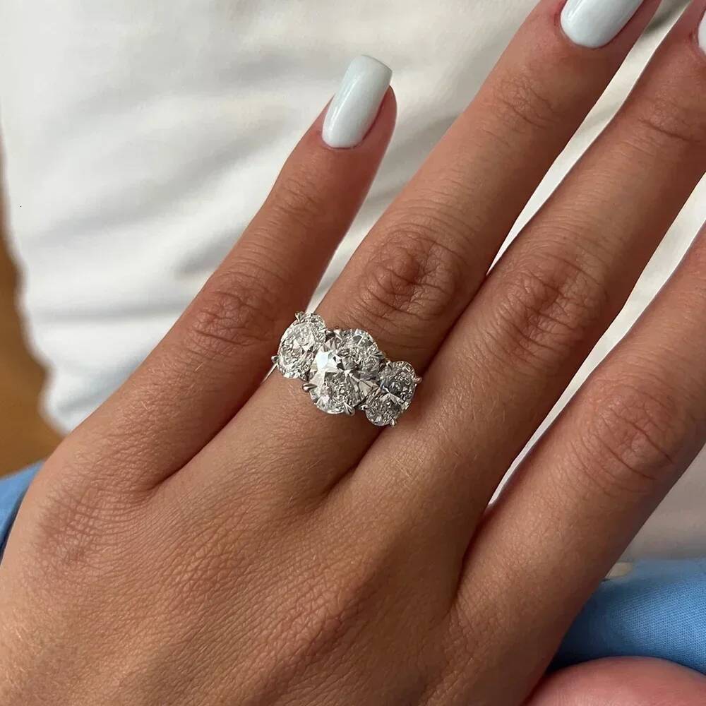 3/6cttw Real Moissanite Engagement Ring with Certificate 3-Stone Oval Cut Diamond Wedding Ring for Women 925 Silver Fine Jewelry
