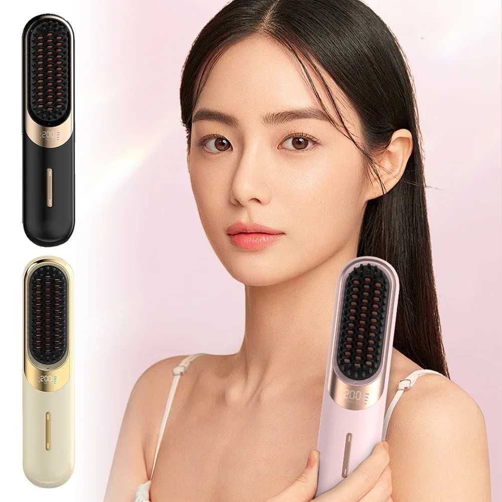 LED Electric Hair Brushes Cordless Hair Straightener Brush Portable Straightening Brush Negative Ions Hot Comb USB Charge W250814