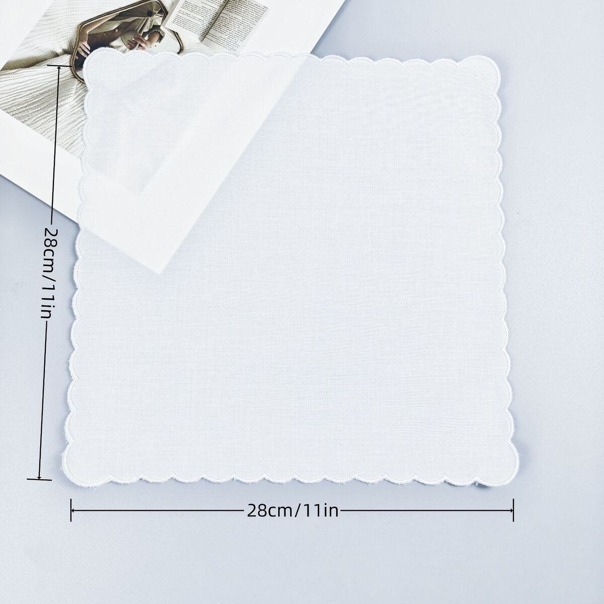 Wedding season Christmas 28cm * 11in white pure cotton embroidered moon edge handkerchief combed cotton 5/10PCS