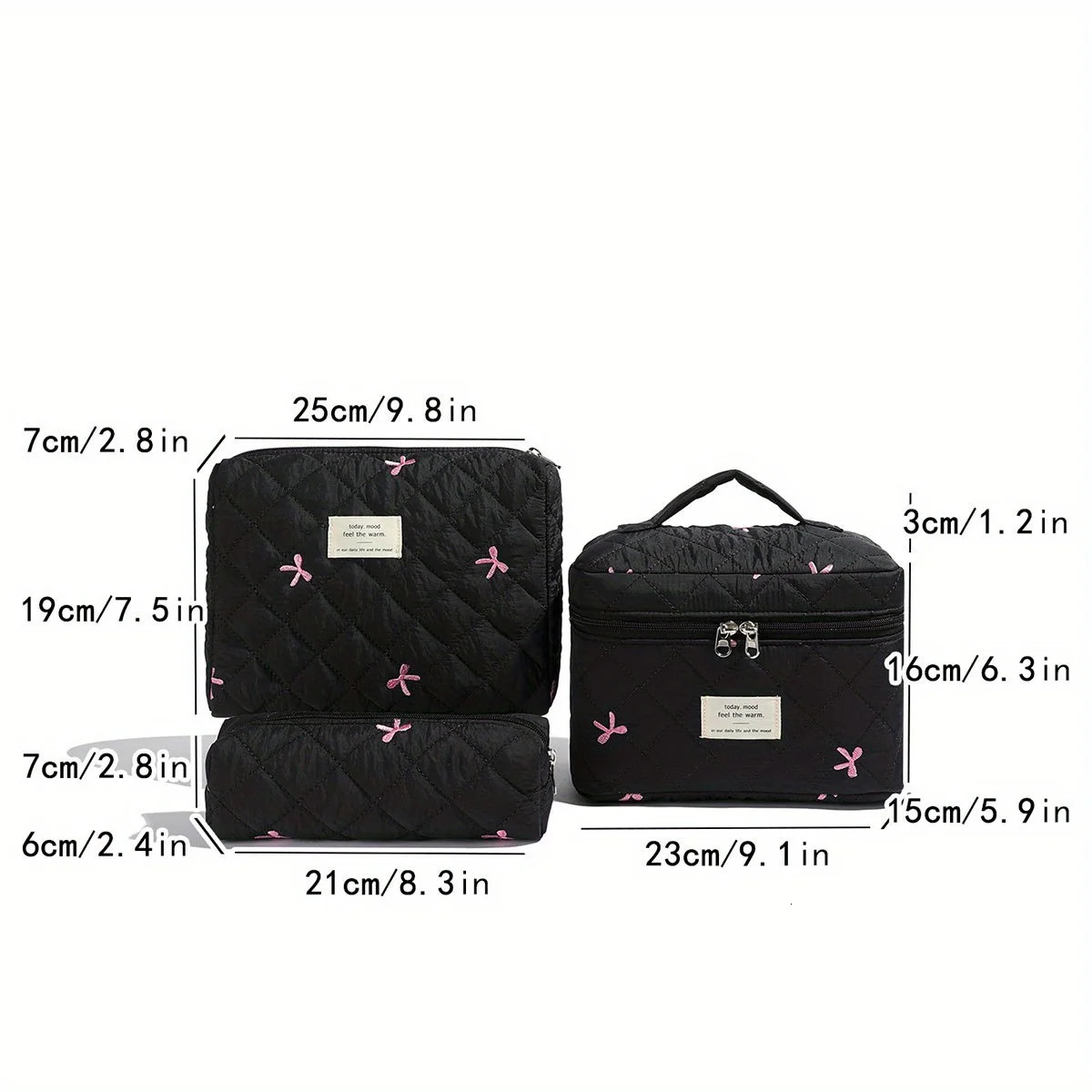 3pcs sets Cute Bow Flower Quilted Makeup Bag Women Cosmetic Organizer Female Handbag Portable Toiletry Case For Travel 250812