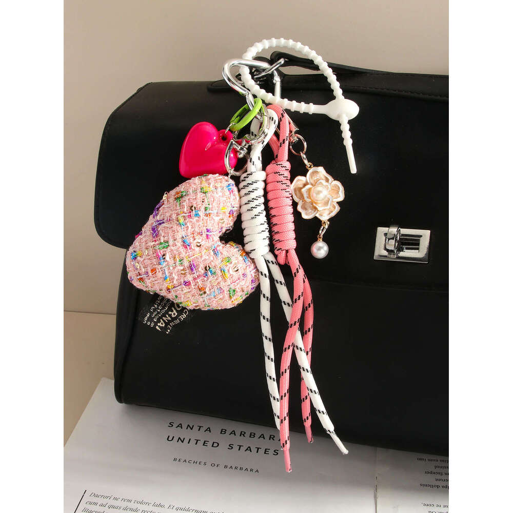 Fashion INS Fabric Girl Heart Bowknot Woven Rope High-end Hanging Decoration Bag Pendant