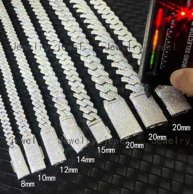 Mossanite Cuban Chain for Men 2rows 8mm-14mm Width Hip Hop Necklace Jewelry 925 Solid Silver Chain Necklace