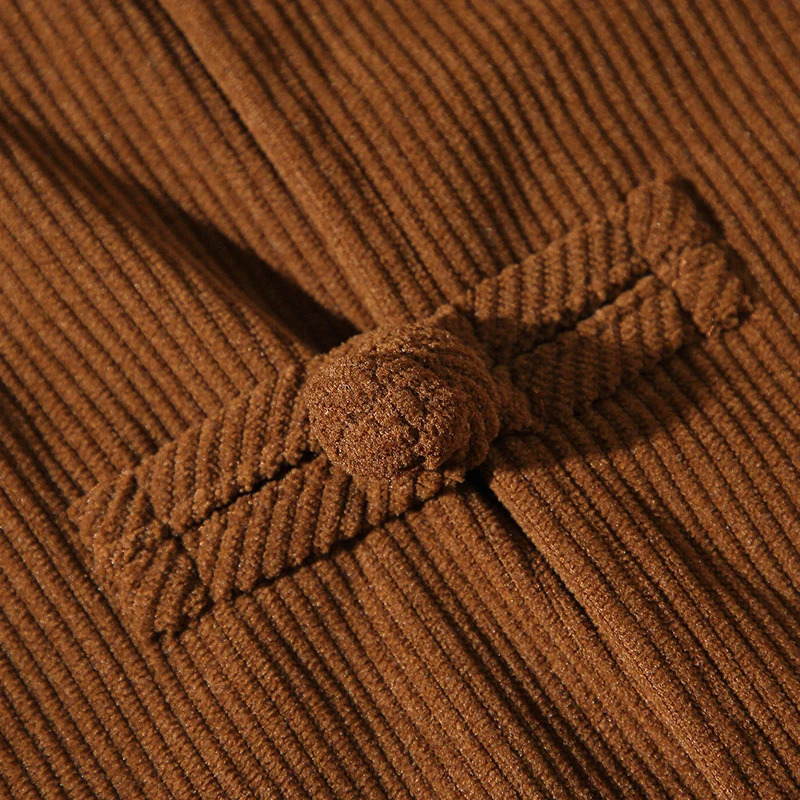 chinese style solid color Shirts for Men Corduroy Buckle Long-sleeved Shirt Autumn and Winter Tang Coat Zhongshan Coat 250813