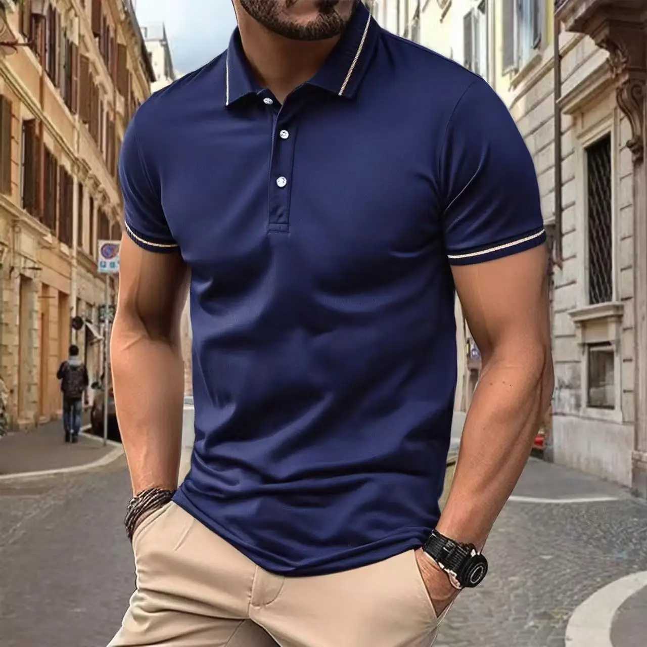 2025 Summer New Mens Business Casual Short Sleeve Solid Color Polo Shirt Fashionable Breathable Comfortable Summer Versatile XJ250804