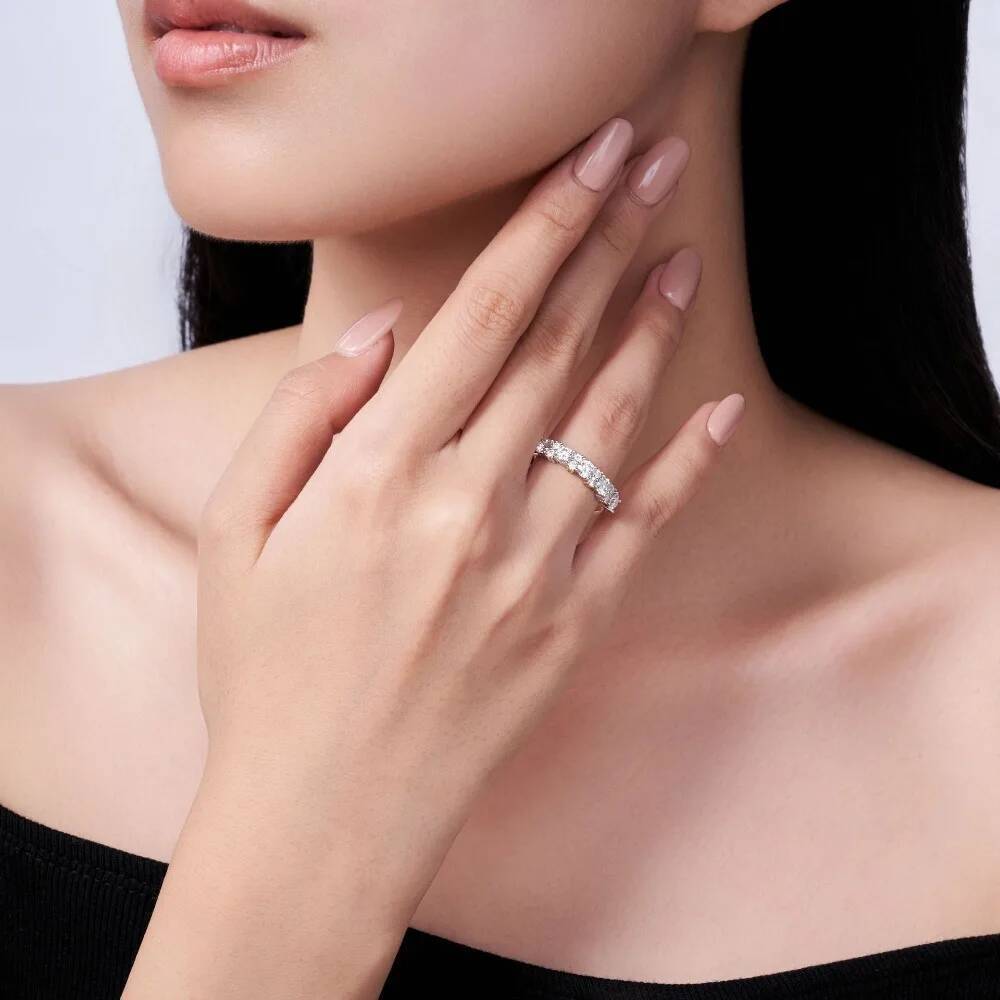 NKHOG Full GRA Certified Moissanite Rings For Women 925 Sterling Silver Eternity Round Cut Diamond Band 18K Plated Fine Jewelry