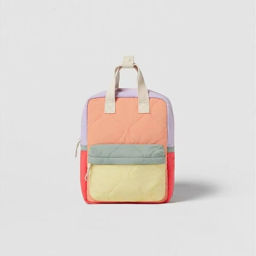 Childrens Casual Fashion Bag Boys and Girls Canvas Two-shoulder Bags Baby Color Matching Quilted Backpack School Bags 250813