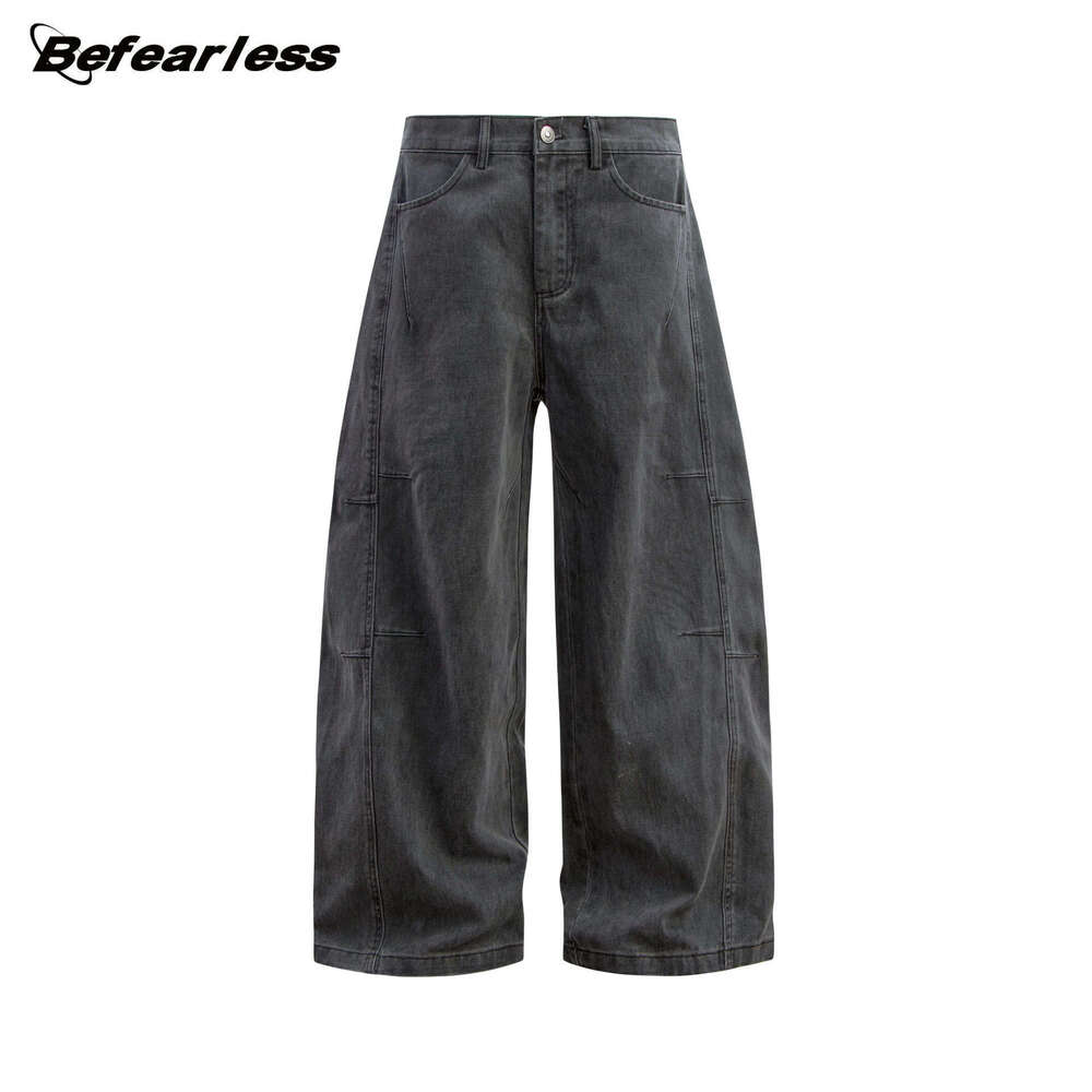 American Style Raw Denim Scimitar Jeans Loose Draped Wide Leg Sickle Men's Summer Long Pants B5