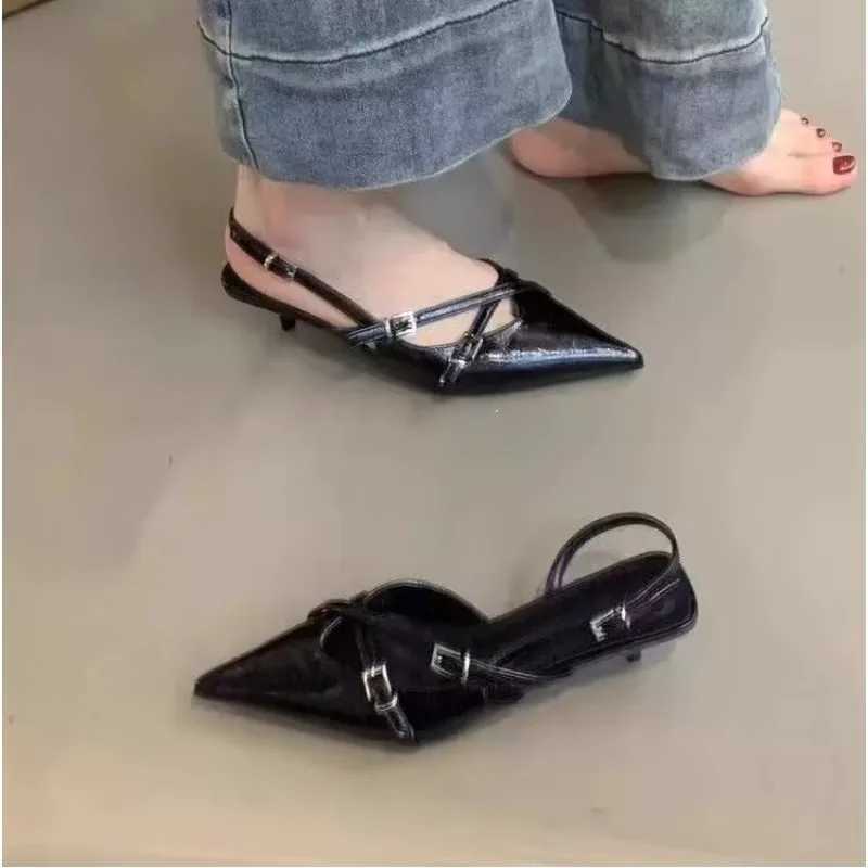Summer Fashion Sexy Pointed High Heels Casual Shallow Sandals Elegant Buckle Decorative Thin High Heels Black Womens Shoes W250814