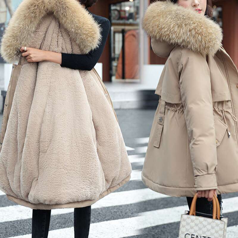 Winter Jacket Coat Women Parkas Winter Clothes Fur Lining Hooded Mid Long Thicke Warm Cotton Padded Jacket Female Outwear