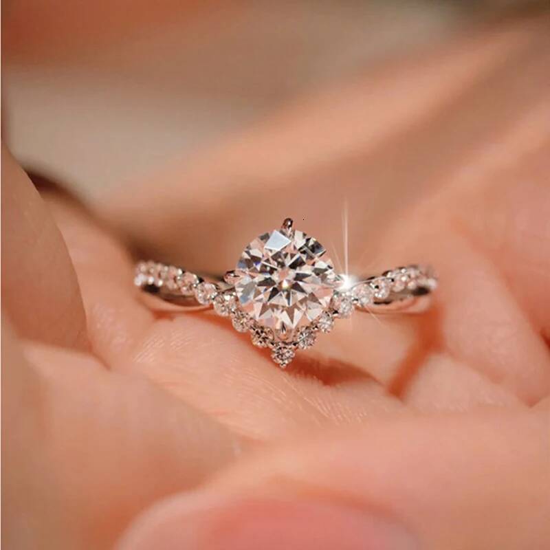 NKHOG Real S925 Silver 1ct Moissanite Ring For Women Band Plated 18K White Gold Pass Diamond Test Jewelry Wedding Cross Rings