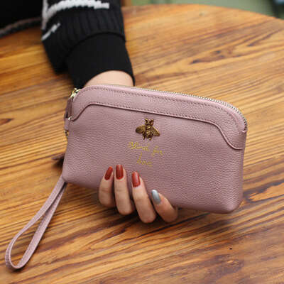 Top Layer Cowhide New Women's Fashion Little Bee Large Cash Slot Shell-shaped Clutch Long Wallet