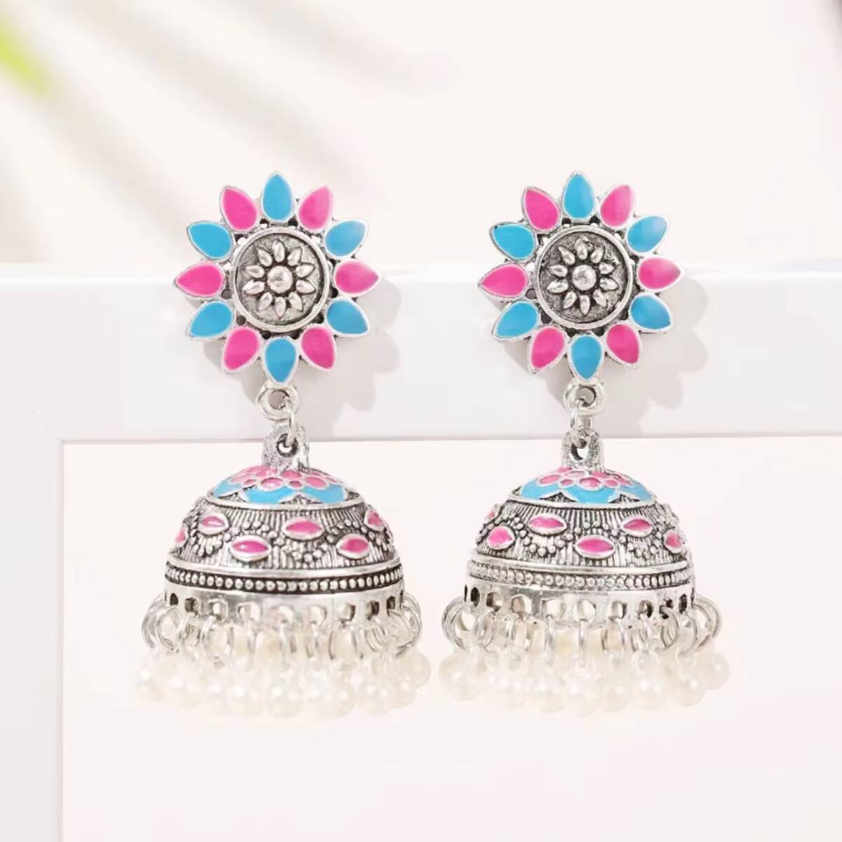 2025 Indian female fashion alloy tassel pendant earrings exaggerated ethnic style gift