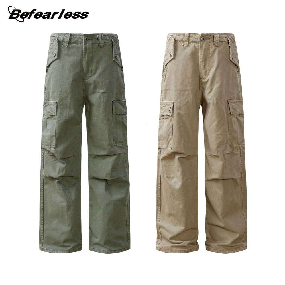 Washed Vintage American Style Cargo Unisex Loose Straight Leg Paratrooper Trendy Casual Pants B5