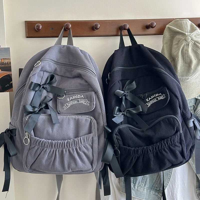 Cute Bow Knot Pleated Soft Girl Student Dad Dual Shoulder Bag Anime Manga College Sle Contrast Color Womens Bag XJ250814