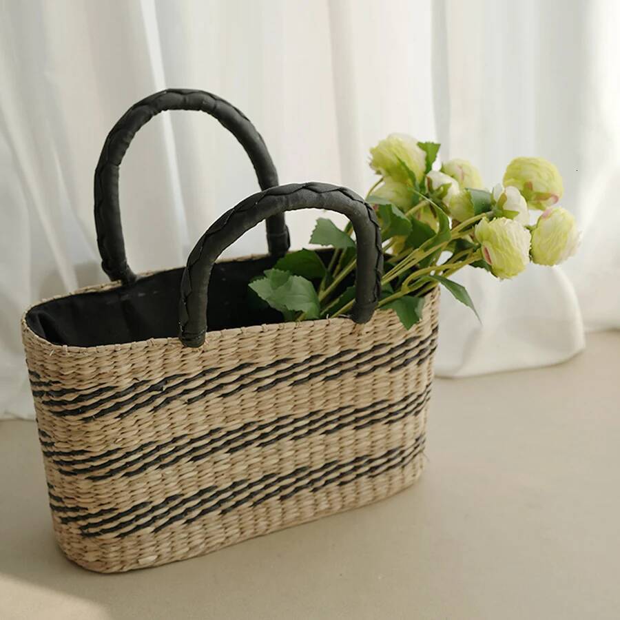 Summer Hand-Woven Straw Handbag Hollow Out Rattan Wicker Basket Totes Bag for Women Travel Vacation Beach Large Capacity Clutch high-quality
