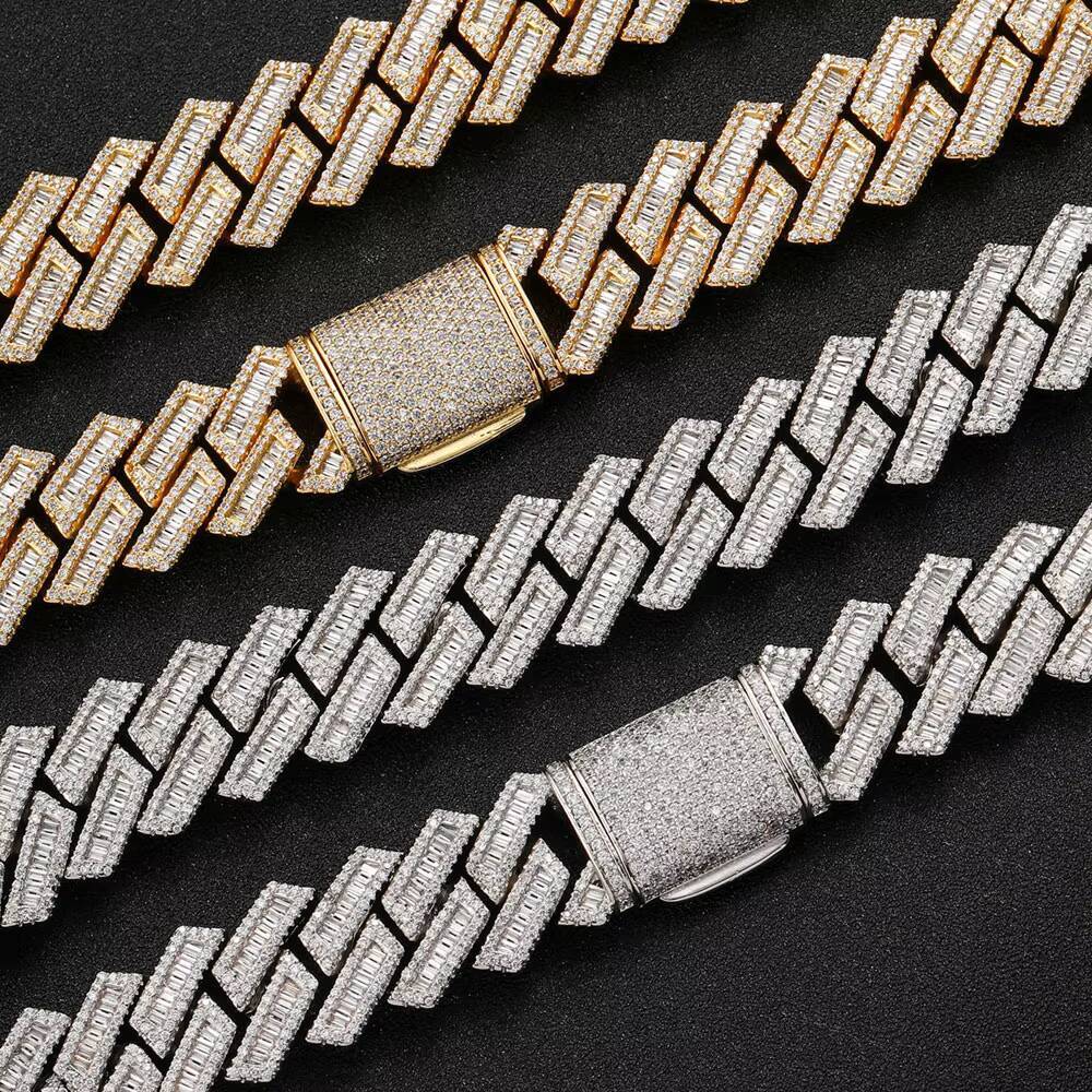 Iced Out Square and Round Zircon Necklace Diamond Silver Plated Cuban Chain Hip Hop Men