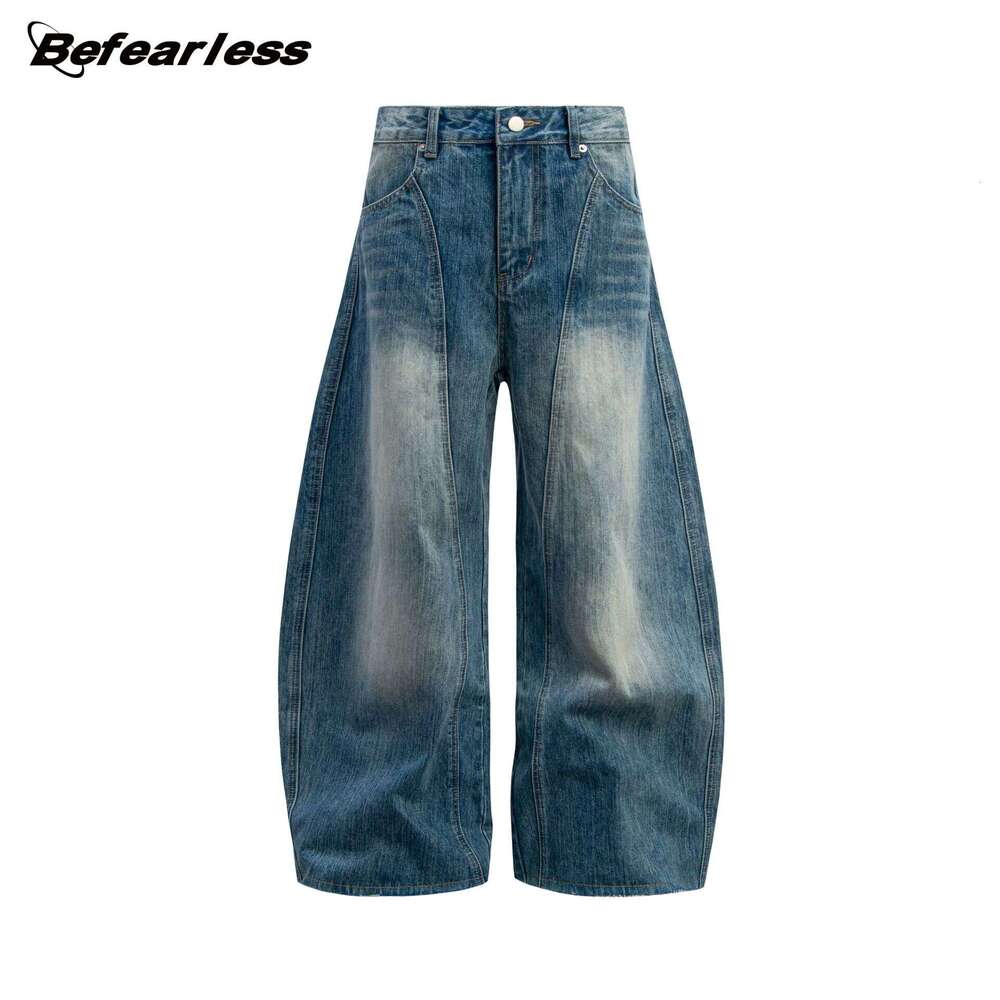 American Style Washed Vintage Silhouette Scimitar Jeans Trendy Brand High-End Feel Men's Loose Wide-Leg Pants B5