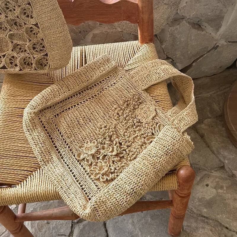 Summer Flower Woven Tote Bohemian Travel Straw for Women Handbags Designer Shoulder Bags Bali Beach Bag Shopper Purses high-quality