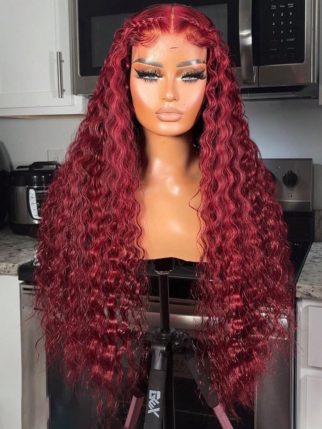 30 40 Inch 99J Burgundy Deep Wave Frontal Wig Curly Lace Frontal Human Hair Wig 360 Full Lace Wig 13x4 Transparent Lace Wig Synthetic Ready To Go