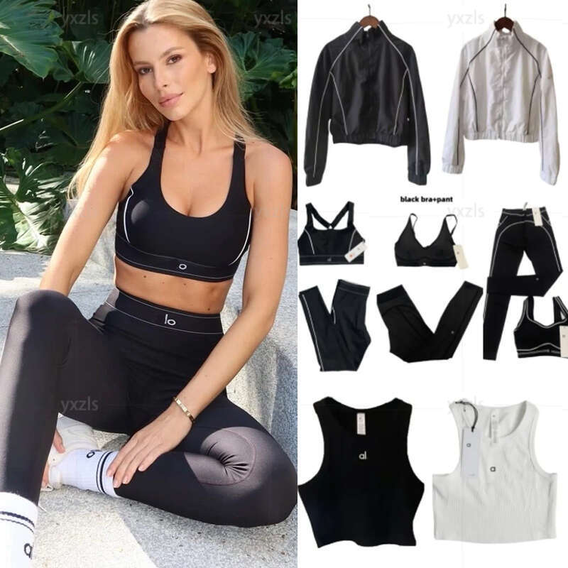 11A Gym set Top Sets Aloness woman cloths Bra Solid Color Back Striped Aloness pants Leggings sweatshirt Yoga Workout Clothes lemonis jacketes