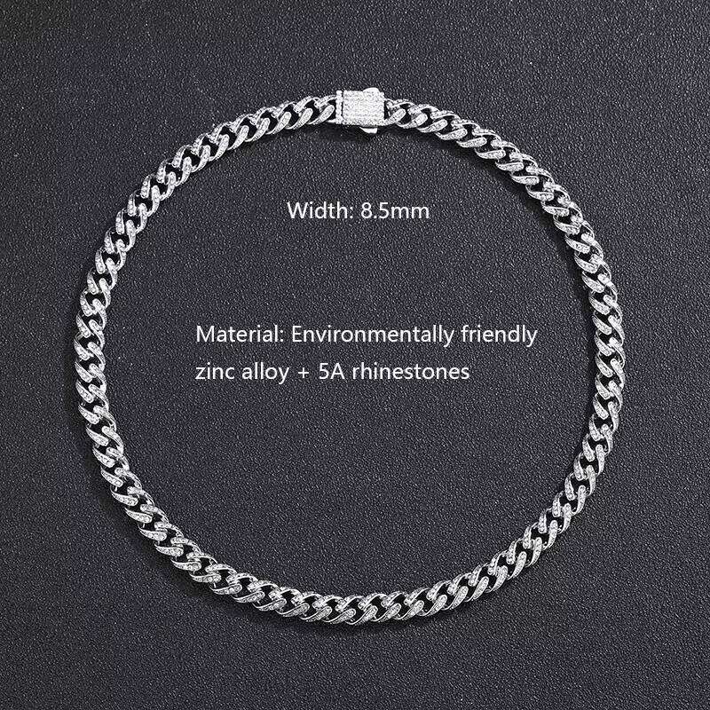Men's 14mm Rhinestone Hip Hop Jewelry Iced Zircon Sier Plated Miami Cuban Chain Necklace