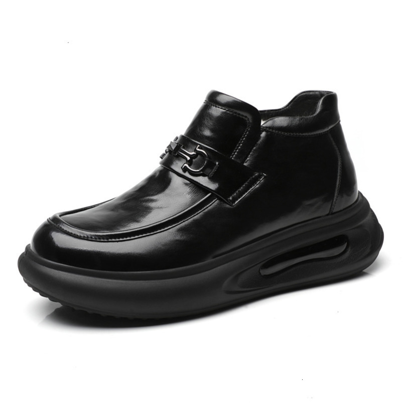 Leather Casual Versatile Business British Style Formal Air Cushion Thick Sole Height Increasing Slip-On Men's Cotton Shoes