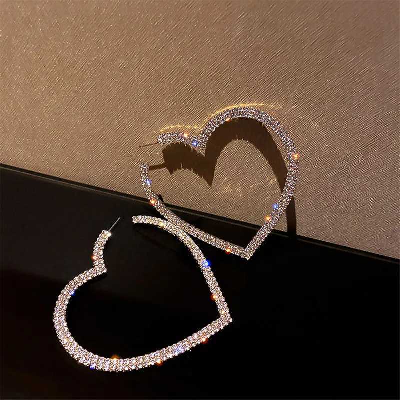 100 Fashion Big Heart Crystal Hoop Earrings for Women Bijoux Geometric Rhinestones Earrings Statement Jewelry Gifts XJ250814