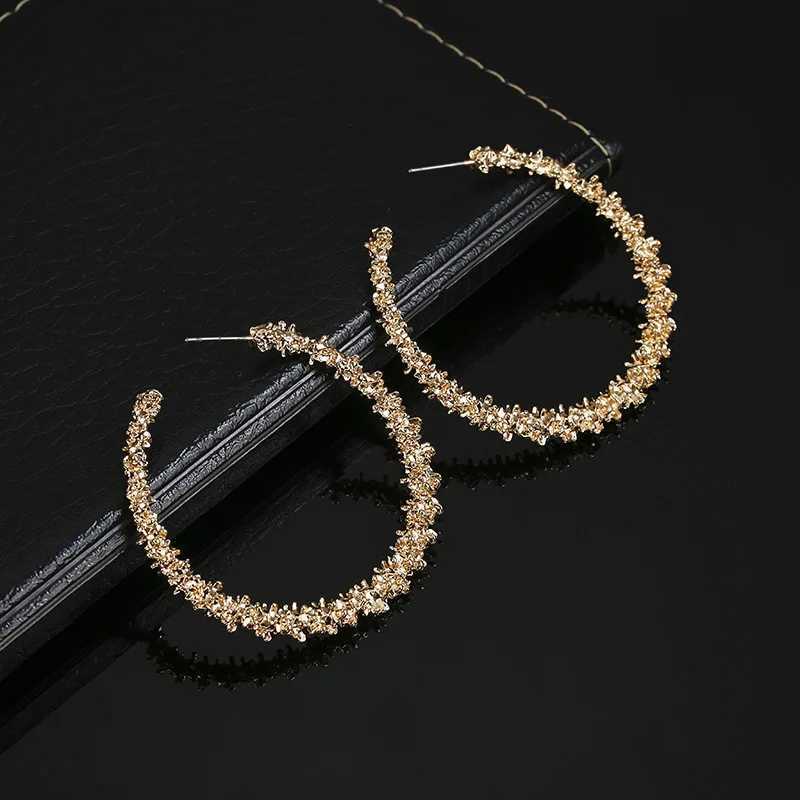 Fashion Hoop Earrings With Rhinestone Big Circle Earrings Simple Earrings Big Circle Gold Color Hoop Earrings For Women XJ250814